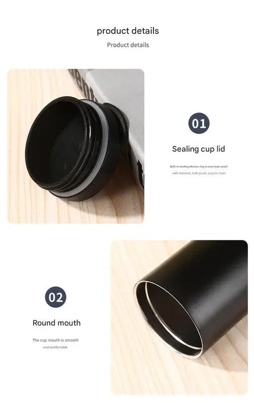 Black Sleek Insulated Stainless Steel Coffee Tumbler Set (400ml & 500ml) - One-Touch Lid Travel Mugs Wholesale Hub
