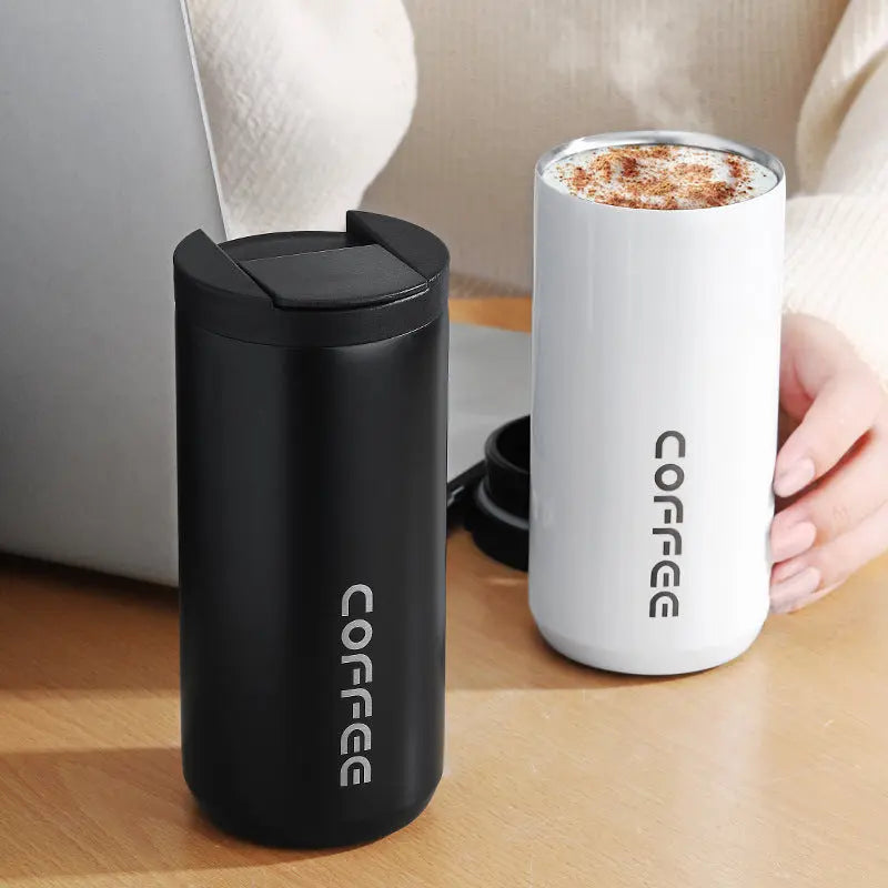 Blue Gradient Color Sleek Insulated Stainless Steel Coffee Tumbler Set (400ml & 500ml) - One-Touch Lid Travel Mugs Wholesale Hub