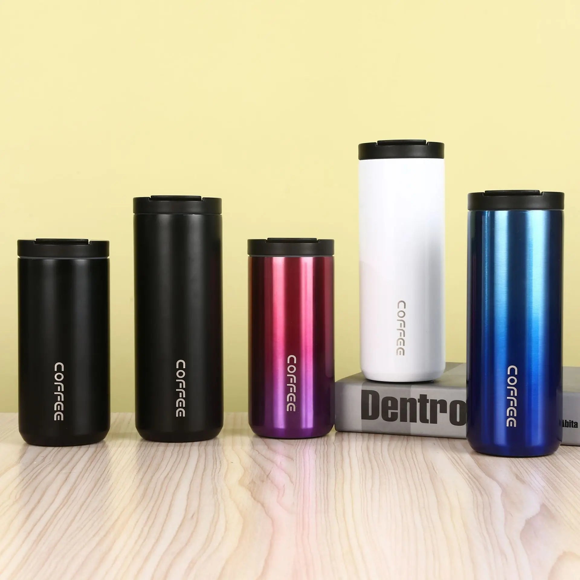 Blue Gradient Color Sleek Insulated Stainless Steel Coffee Tumbler Set (400ml & 500ml) - One-Touch Lid Travel Mugs Wholesale Hub