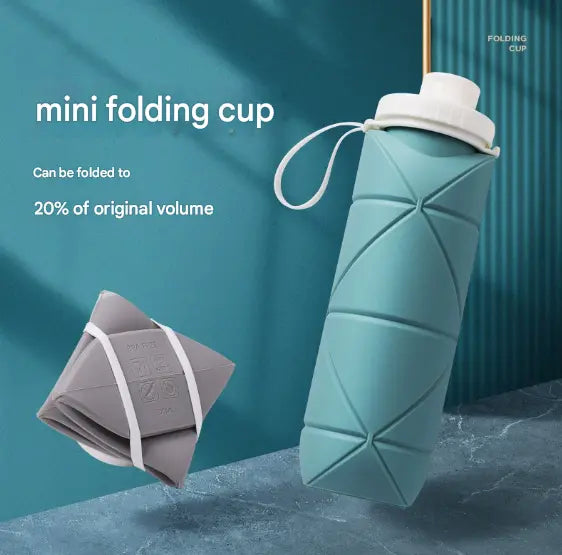 Grey Portable Silicone Collapsible Water Bottle - Foldable Sports Cup for Cycling and Outdoor Fitness Wholesale Hub