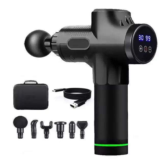 Black Deep Tissue Percussion Massage Gun - 30 Speeds, 6 Heads, Type-C Charging Wholesale Hub