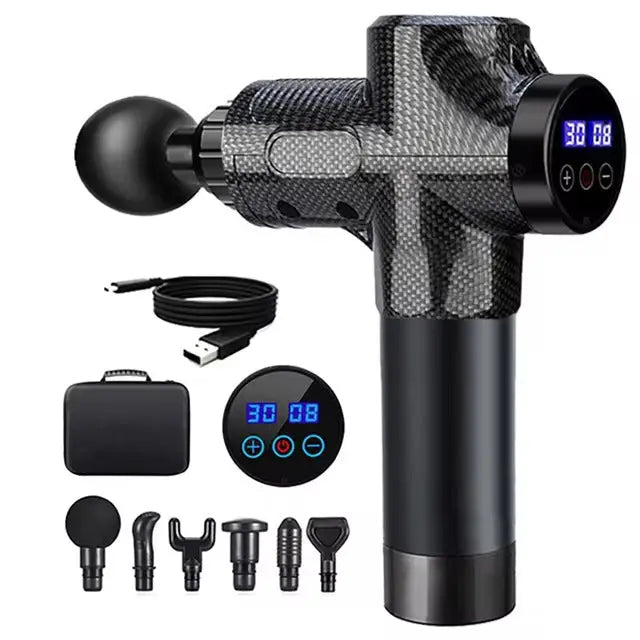 Carbon Fiber Deep Tissue Percussion Massage Gun - 30 Speeds, 6 Heads, Type-C Charging Wholesale Hub