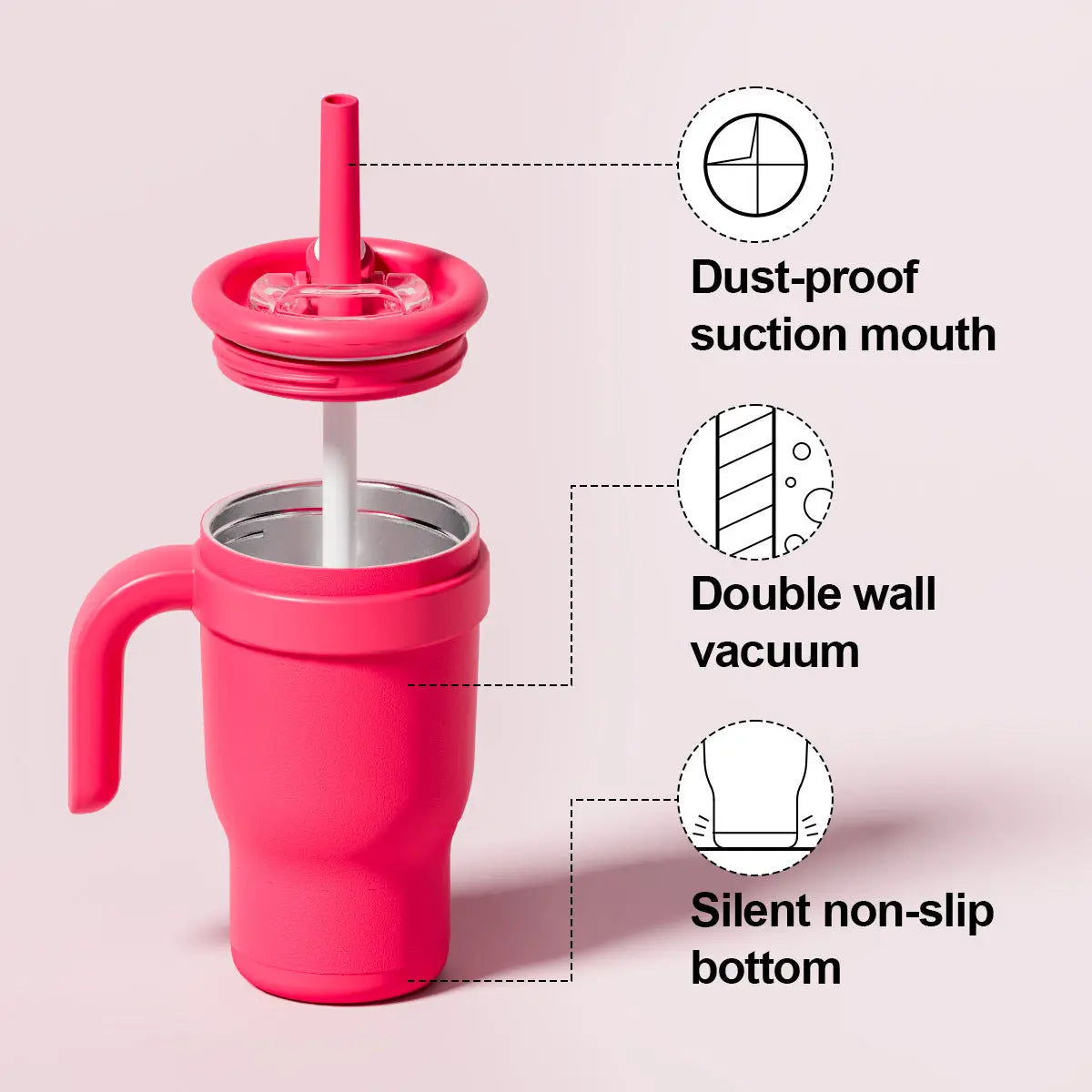 Beige-red 14oz Insulated Tumbler with Handle & Straw - 304 Stainless Steel Car Cup (Contrast Color) Wholesale Hub