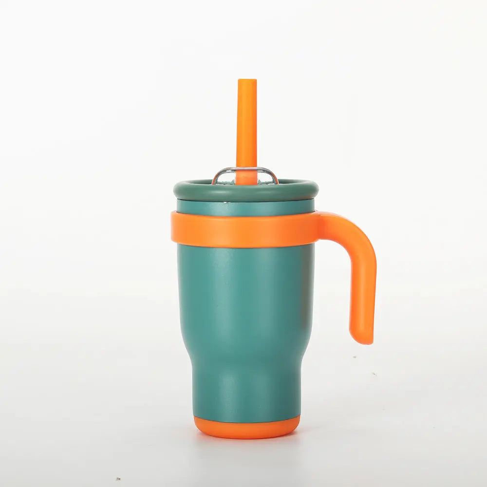 Green 14oz Insulated Tumbler with Handle & Straw - 304 Stainless Steel Car Cup (Contrast Color) Wholesale Hub