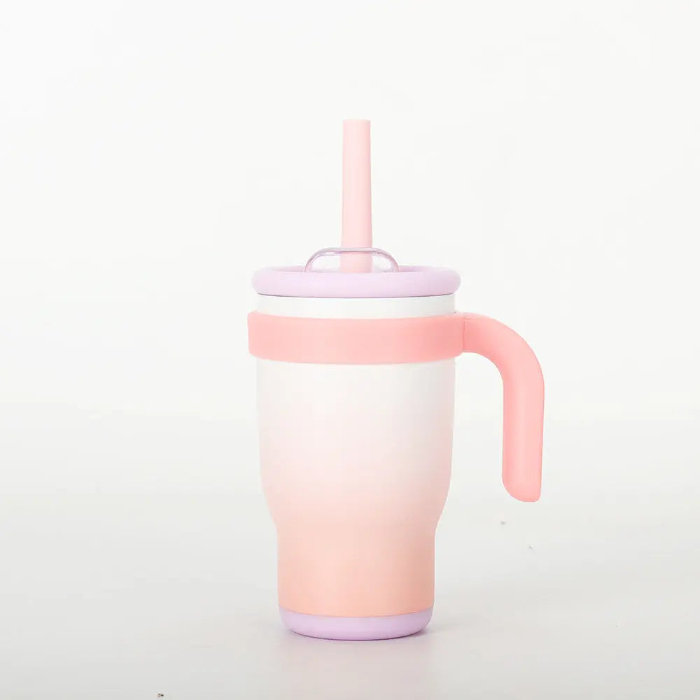 Peach Pink Gradient 14oz Insulated Tumbler with Handle & Straw - 304 Stainless Steel Car Cup (Contrast Color) Wholesale Hub