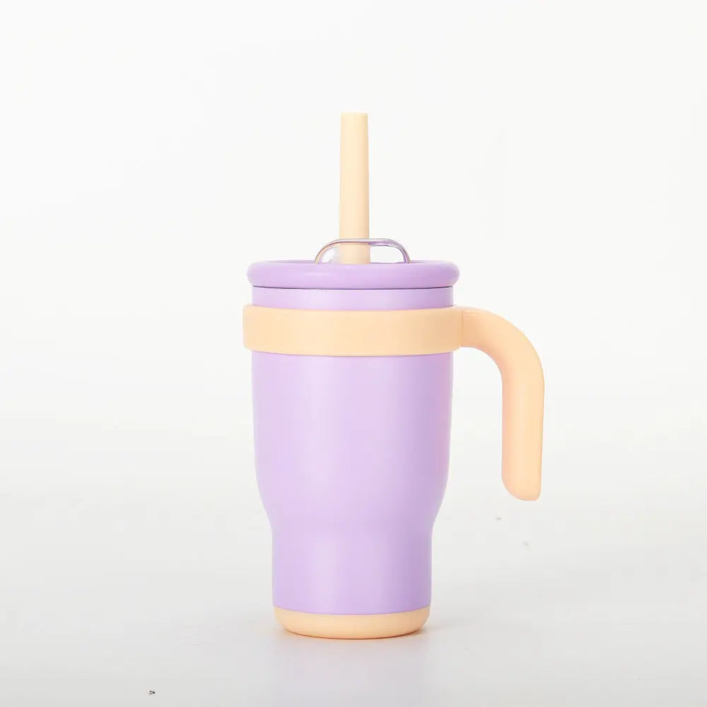 Purple 14oz Insulated Tumbler with Handle & Straw - 304 Stainless Steel Car Cup (Contrast Color) Wholesale Hub