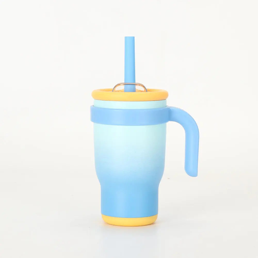 Blue 14oz Insulated Tumbler with Handle & Straw - 304 Stainless Steel Car Cup (Contrast Color) Wholesale Hub