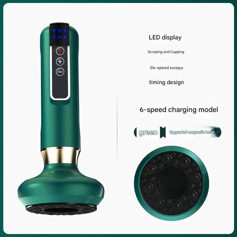 Rechargeable 6-Level Electric Cupping & Gua Sha Massager with LED Display & Magnetic Therapy Head(green) Wholesale Hub