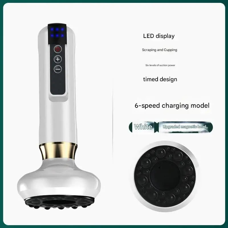 Rechargeable 6-Level Electric Cupping & Gua Sha Massager with LED Display & Magnetic Therapy Head(white) Wholesale Hub