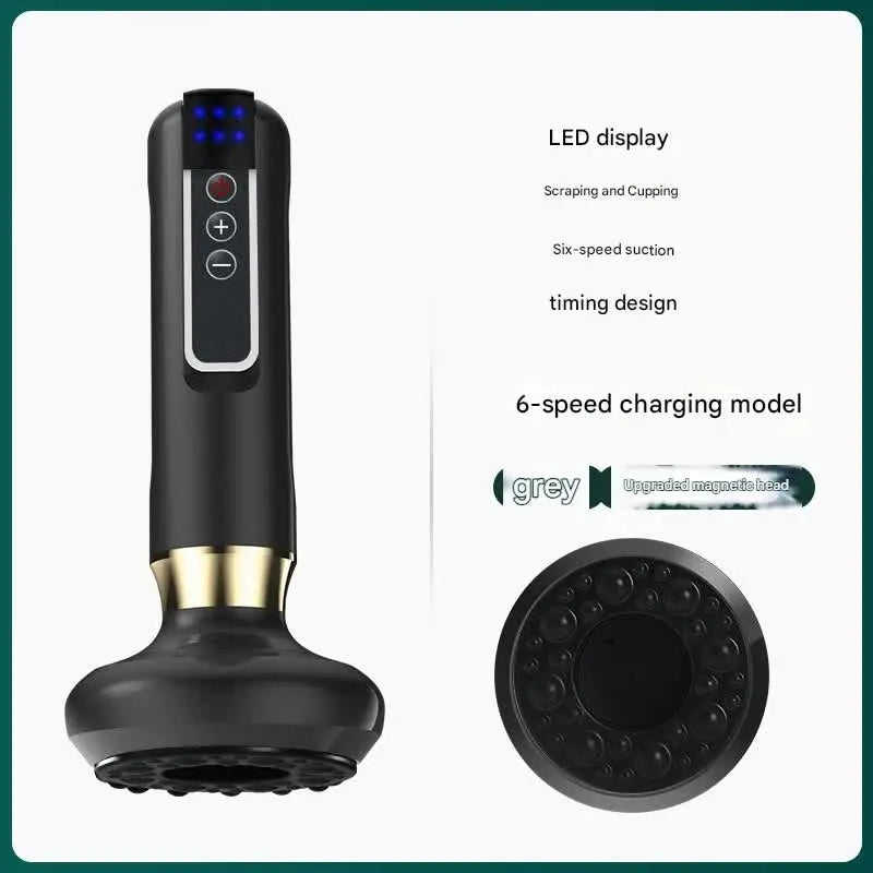 Rechargeable 6-Level Electric Cupping & Gua Sha Massager with LED Display & Magnetic Therapy Head(grey) Wholesale Hub
