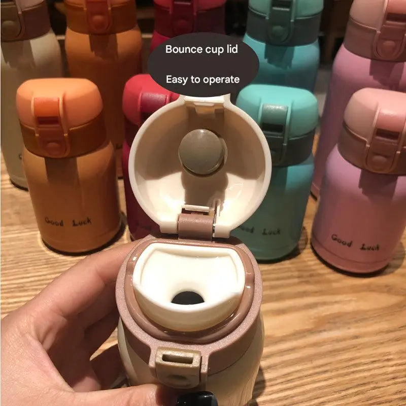 Good Luck" Mini Stainless Steel Thermos Flask - 350ml Leakproof Insulated Bottle with Pop-Up Lid & Strap(red)" Wholesale Hub