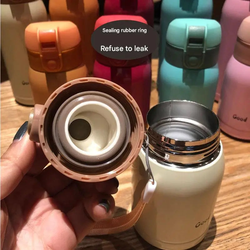 Good Luck" Mini Stainless Steel Thermos Flask - 350ml Leakproof Insulated Bottle with Pop-Up Lid & Strap(red)" Wholesale Hub