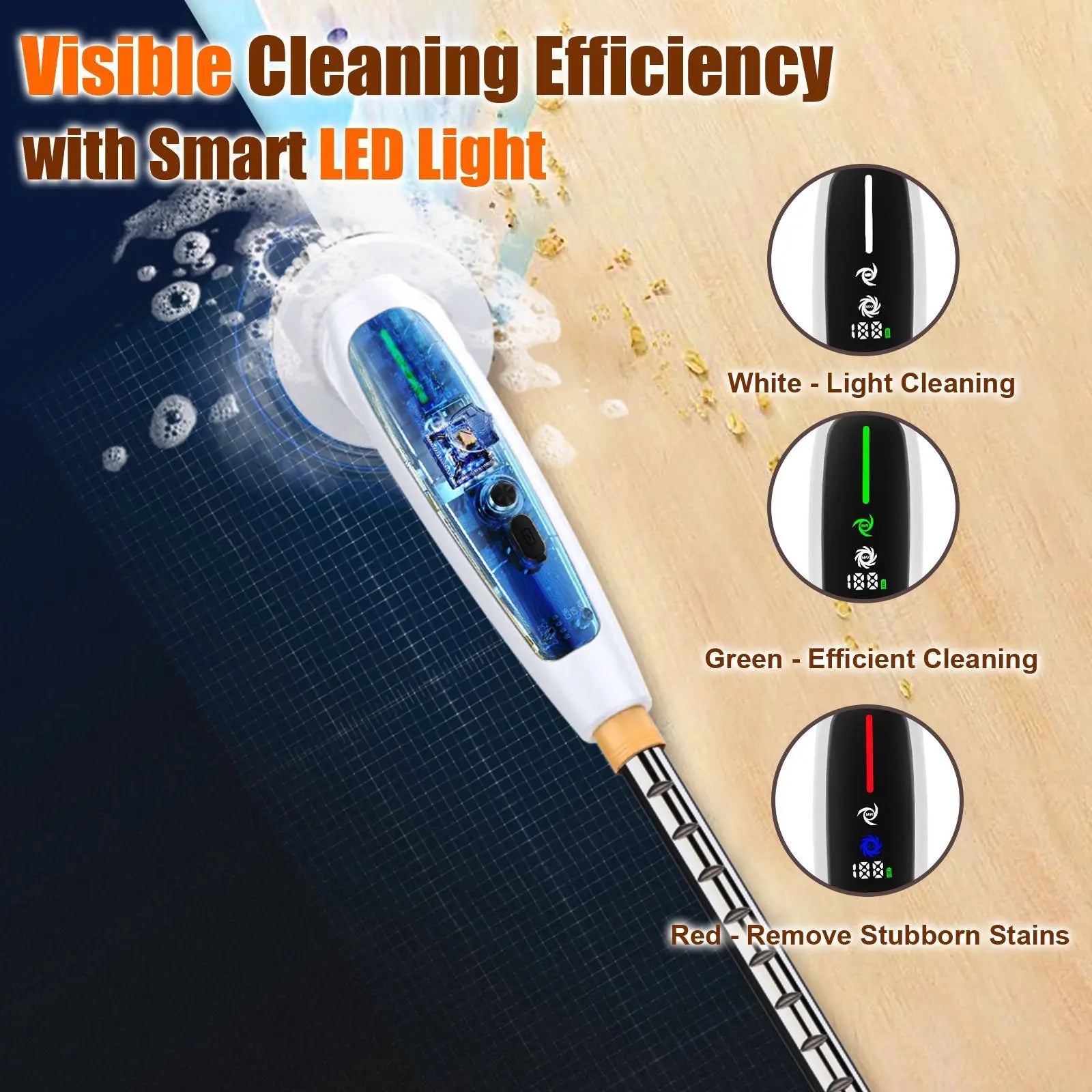 Electric Spin Scrubber with Adjustable Extension Handle & 8 Brush Heads - Smart LED Display Wholesale Hub