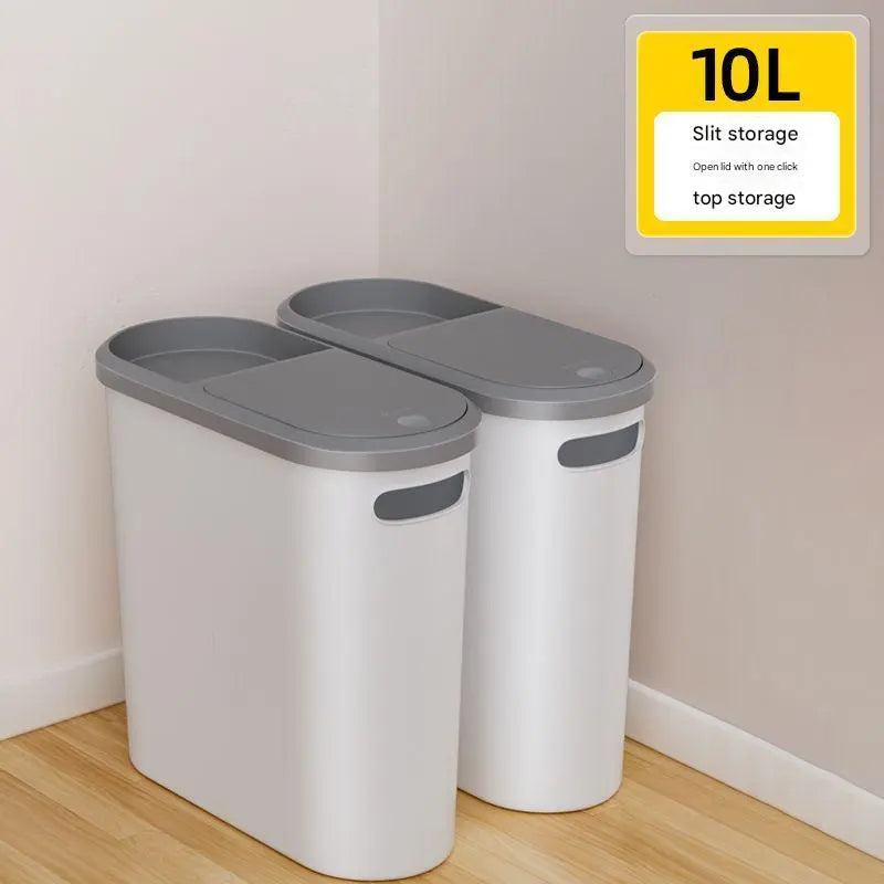 Slim Press-Top Trash Can with Top Storage Compartment - Narrow Design for Bathroom & Small Spaces(White cover + ash bucket) Wholesale Hub