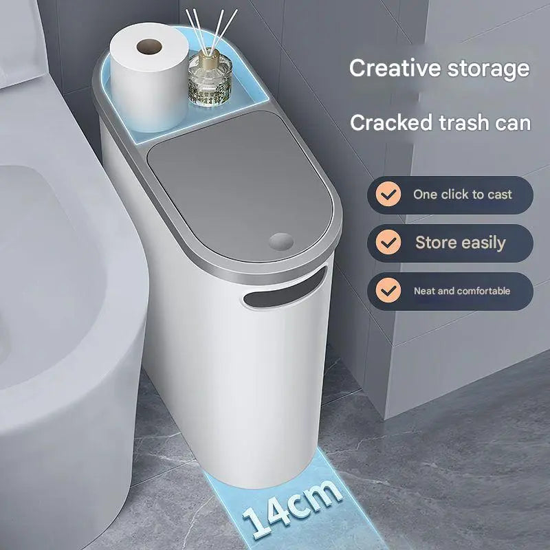 Slim Press-Top Trash Can with Top Storage Compartment - Narrow Design for Bathroom & Small Spaces(Ash cover + ash bucket) Wholesale Hub