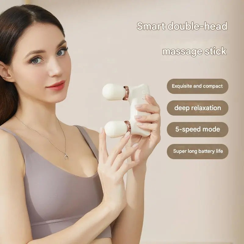 White Portable Dual Head Mini Massager - 5 Modes, Quiet Operation, USB-C Rechargeable Wholesale Hub