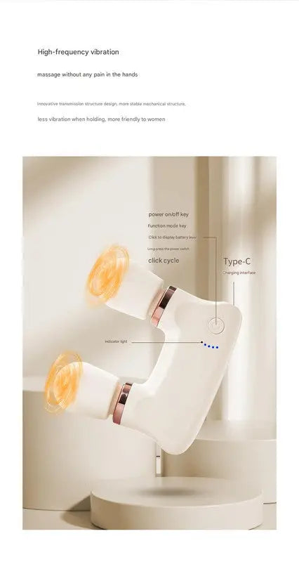 White Portable Dual Head Mini Massager - 5 Modes, Quiet Operation, USB-C Rechargeable Wholesale Hub