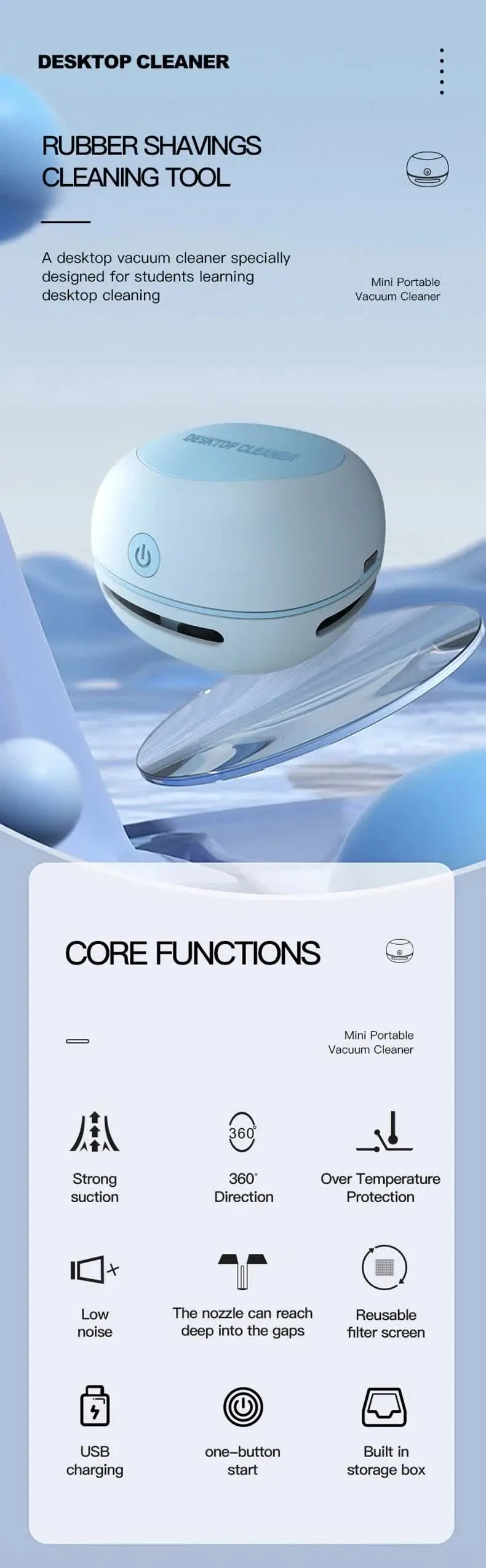 Green Cordless Tabletop Crumb Sweeper - USB Rechargeable Mini Vacuum for Desk Wholesale Hub