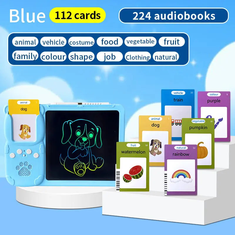 Blue (112 cards, pure English) Kids Interactive Early Education Toy: Combination Card Reader & LCD Drawing Board for Toddlers Wholesale Hub