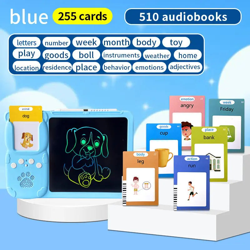Blue (255 cards, pure English) Kids Interactive Early Education Toy: Combination Card Reader & LCD Drawing Board for Toddlers Wholesale Hub