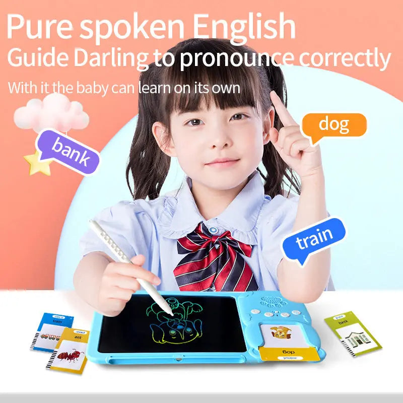 Blue (255 cards, pure English) Kids Interactive Early Education Toy: Combination Card Reader & LCD Drawing Board for Toddlers Wholesale Hub
