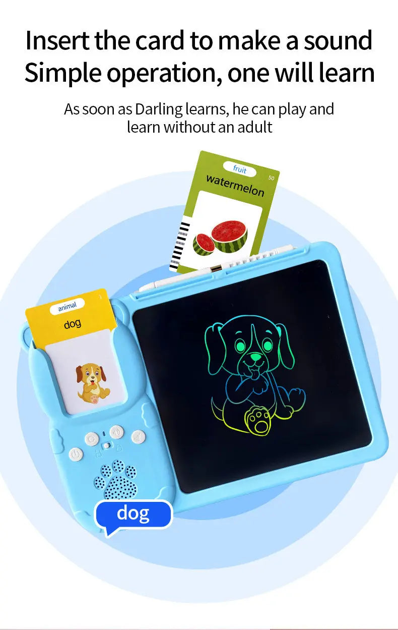 Blue (255 cards, pure English) Kids Interactive Early Education Toy: Combination Card Reader & LCD Drawing Board for Toddlers Wholesale Hub