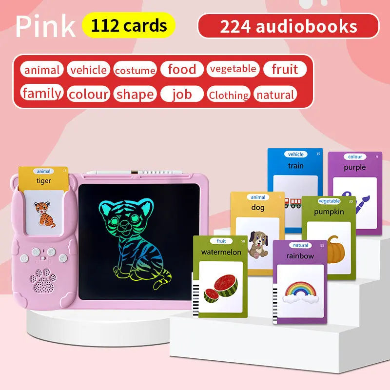 Pink (112 cards, pure English) Kids Interactive Early Education Toy: Combination Card Reader & LCD Drawing Board for Toddlers Wholesale Hub