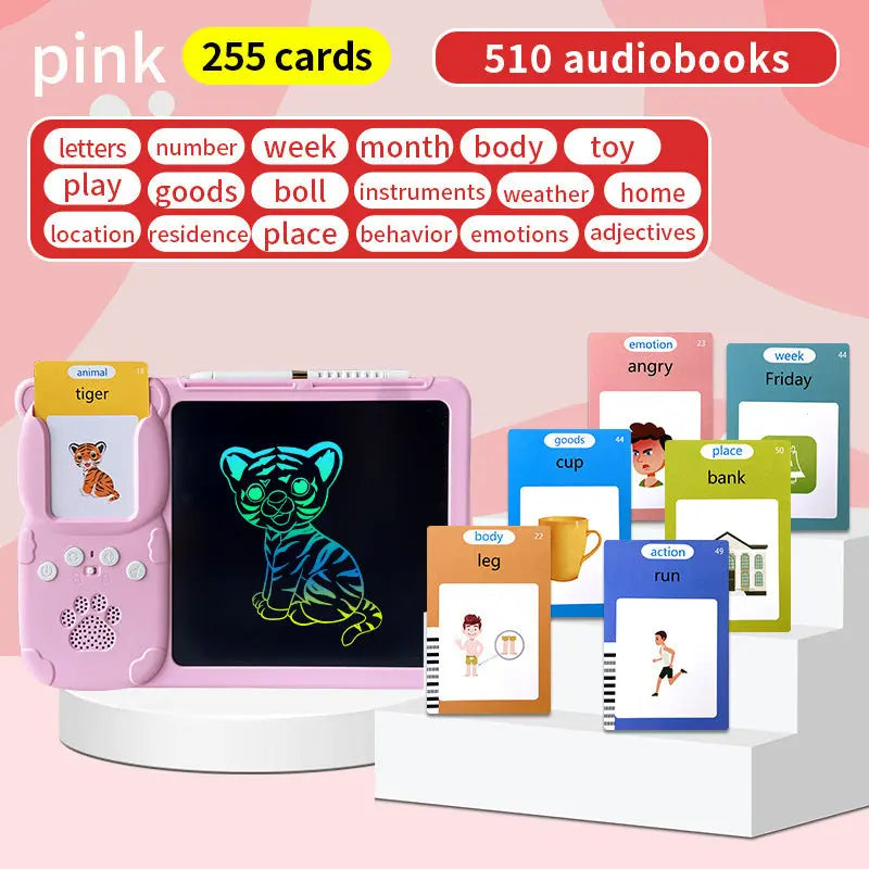 Pink (255 cards, pure English) Kids Interactive Early Education Toy: Combination Card Reader & LCD Drawing Board for Toddlers Wholesale Hub