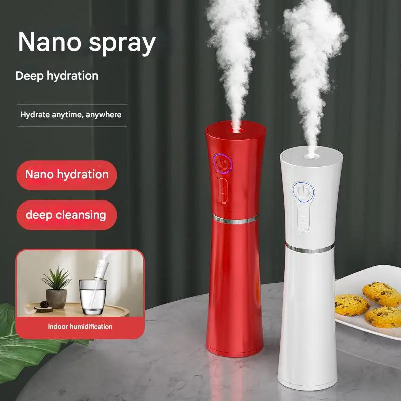 Red 2 in 1 Cool Mist Humidifier and Facial Moisturizer - USB Rechargeable Portable Nano Sprayer Wholesale Hub