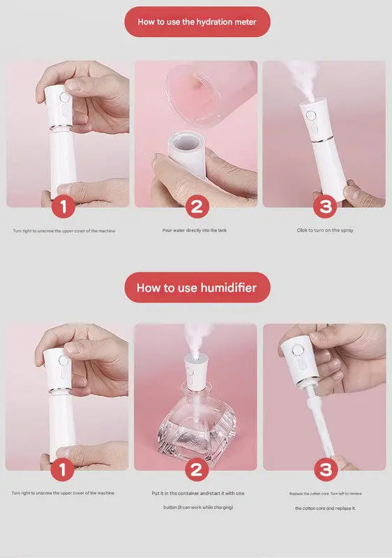 White 2 in 1 Cool Mist Humidifier and Facial Moisturizer - USB Rechargeable Portable Nano Sprayer Wholesale Hub