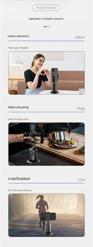 Black AI Smart Auto Tracking Phone Holder - 360° Rotation Face & Body Tracking Mount Wholesale Hub