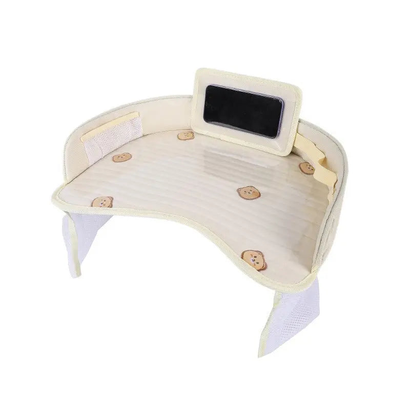 Kids Car Seat Travel Tray - Waterproof Lap Desk with Storage Pockets (Beige Bear - Round) Wholesale Hub