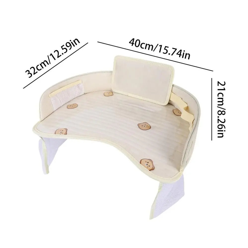 Kids Car Seat Travel Tray - Waterproof Lap Desk with Storage Pockets (Beige Bear - Round) Wholesale Hub