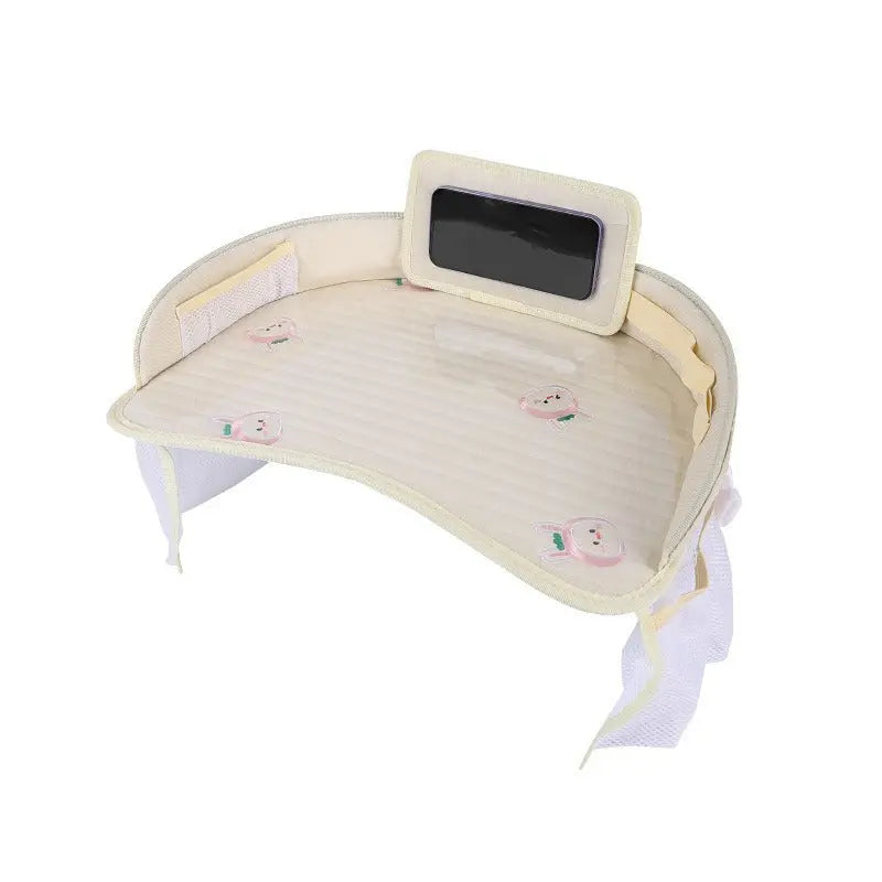 Kids Car Seat Travel Tray - Waterproof Lap Desk with Storage Pockets (Beige bunny - Round) Wholesale Hub