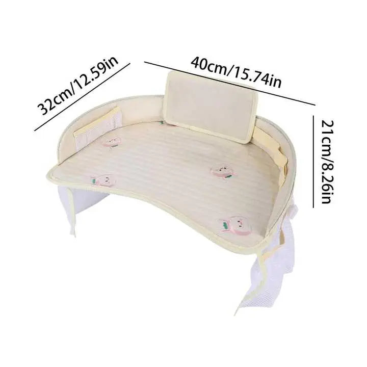 Kids Car Seat Travel Tray - Waterproof Lap Desk with Storage Pockets (Beige bunny - Round) Wholesale Hub