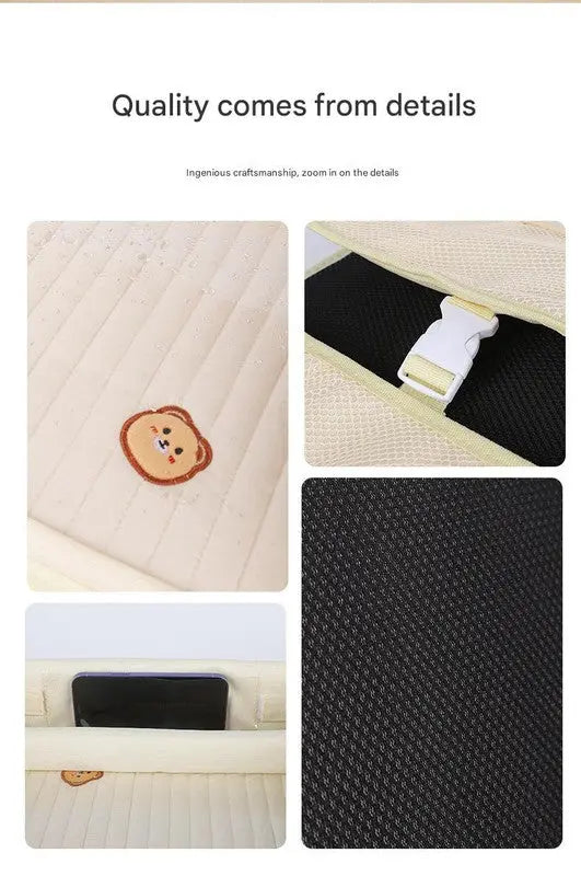 Kids Car Seat Travel Tray - Waterproof Lap Desk with Storage Pockets (Beige bunny - Round) Wholesale Hub