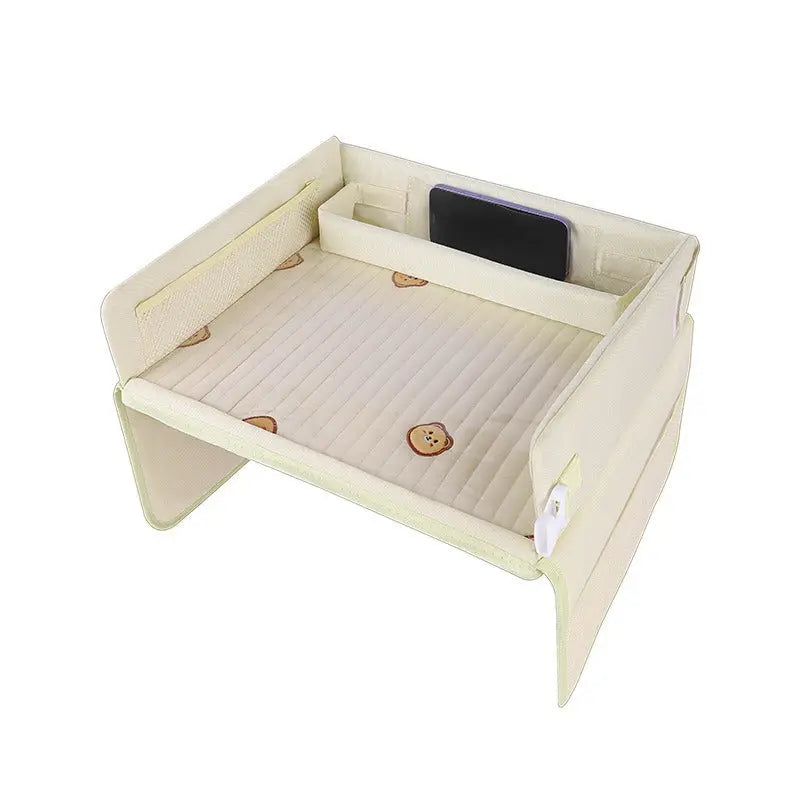 Kids Car Seat Travel Tray - Waterproof Lap Desk with Storage Pockets (Beige Bear - Square) Wholesale Hub
