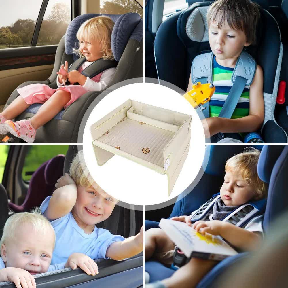 Kids Car Seat Travel Tray - Waterproof Lap Desk with Storage Pockets (Beige Bear - Square) Wholesale Hub