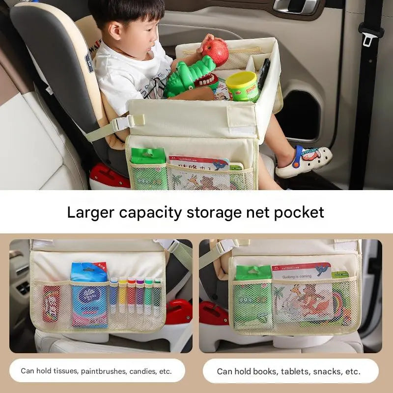 Kids Car Seat Travel Tray - Waterproof Lap Desk with Storage Pockets (Beige Bear - Square) Wholesale Hub