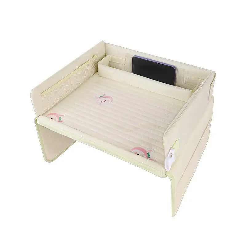 Kids Car Seat Travel Tray - Waterproof Lap Desk with Storage Pockets (Beige bunny - Round) Wholesale Hub
