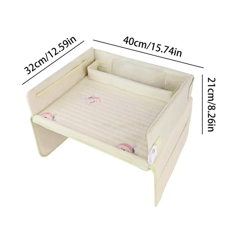 Kids Car Seat Travel Tray - Waterproof Lap Desk with Storage Pockets (Beige bunny - Round) Wholesale Hub