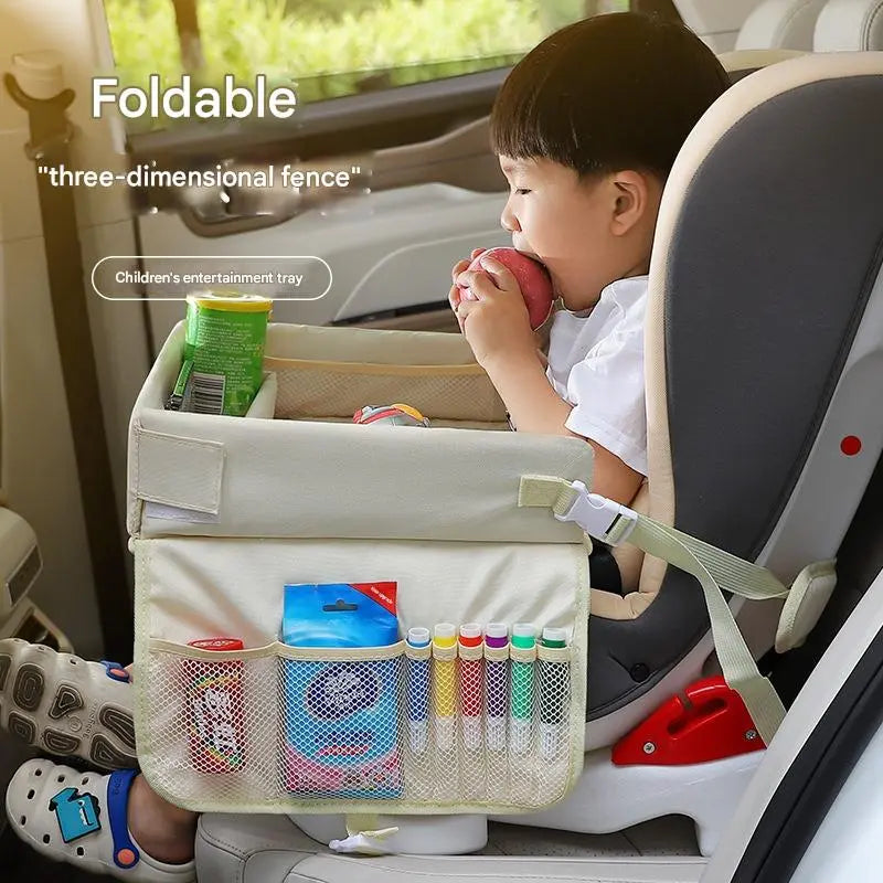 Kids Car Seat Travel Tray - Waterproof Lap Desk with Storage Pockets (Beige bunny - Round) Wholesale Hub