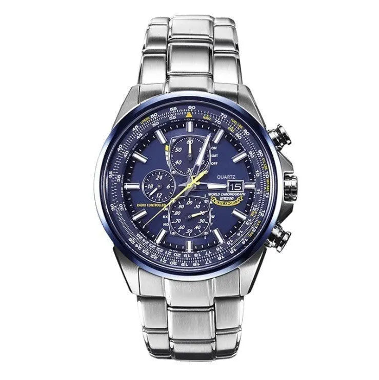 Steel strip blue surface Elegant Men's Quartz Chronograph Watch with 42mm Case and Perpetual Calendar Wholesale Hub