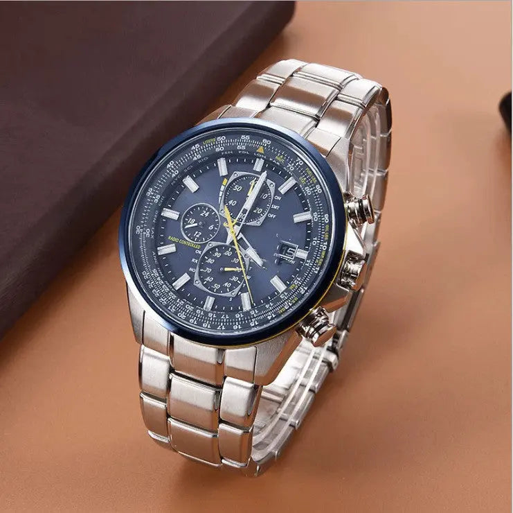 Steel strip blue surface Elegant Men's Quartz Chronograph Watch with 42mm Case and Perpetual Calendar Wholesale Hub