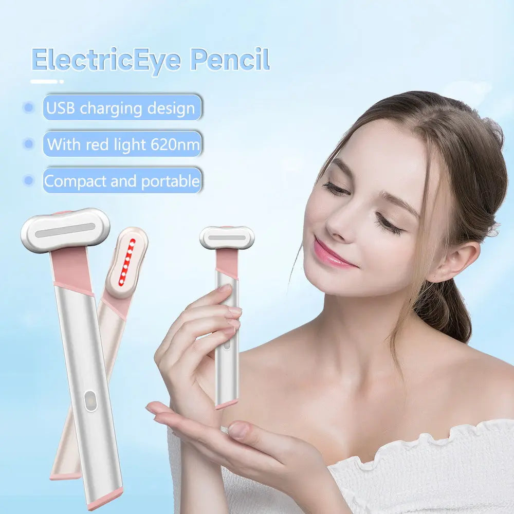 Rose Gold Electric Eye Massager Pen with Red & Blue Light Therapy - Heated Vibration Wand Wholesale Hub