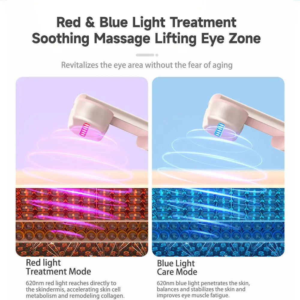 Rose Gold Electric Eye Massager Pen with Red & Blue Light Therapy - Heated Vibration Wand Wholesale Hub