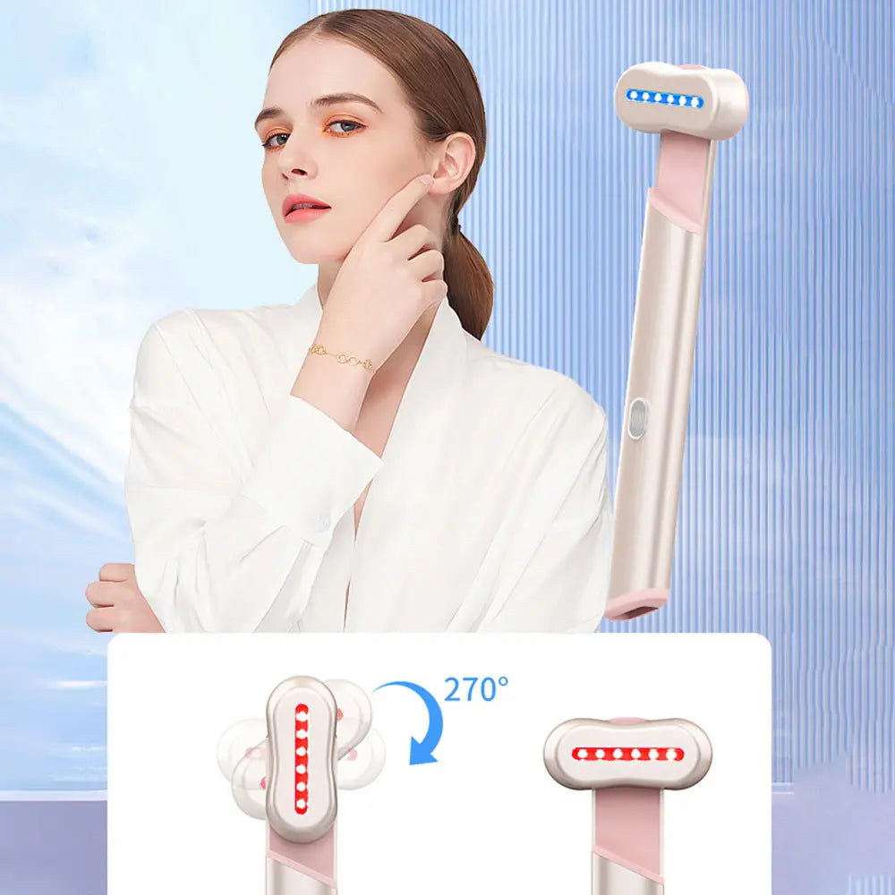 Rose Gold Electric Eye Massager Pen with Red & Blue Light Therapy - Heated Vibration Wand Wholesale Hub