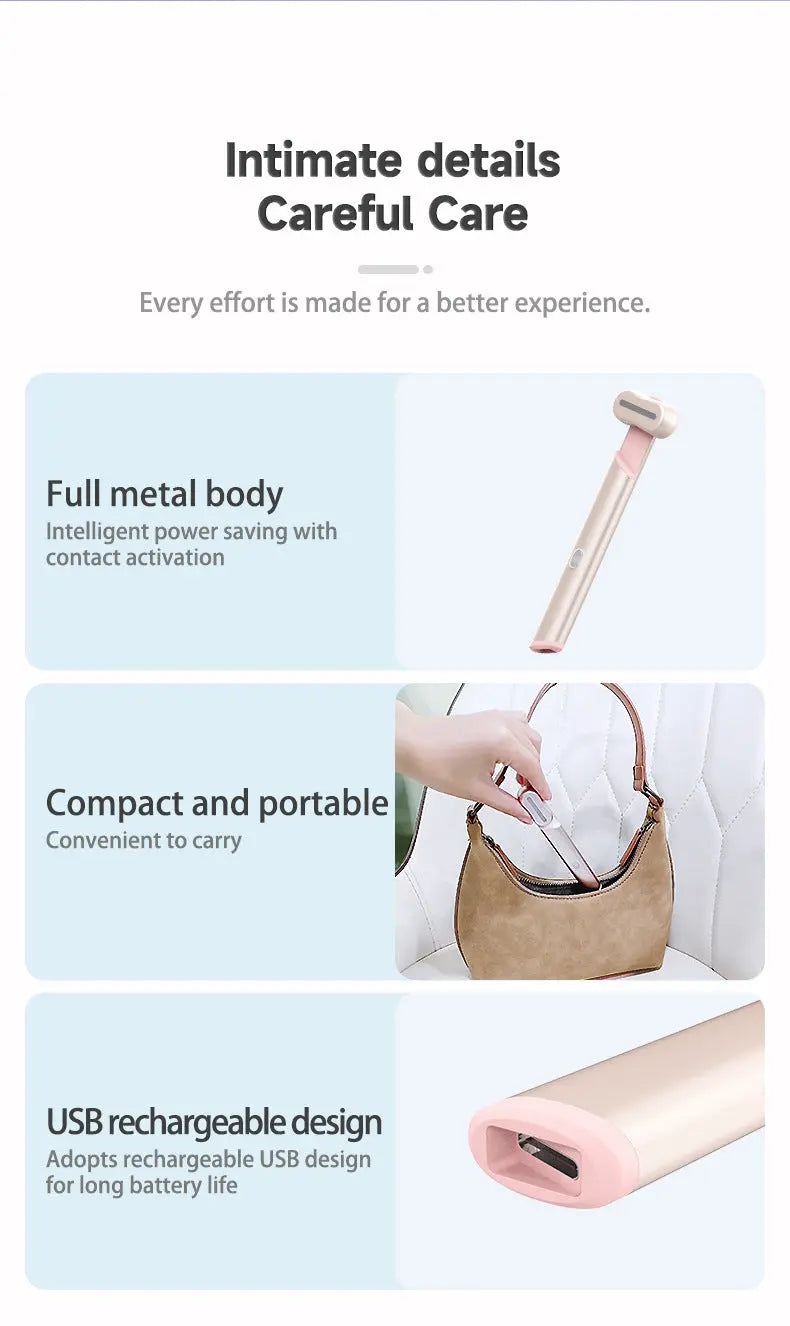 Rose Gold Electric Eye Massager Pen with Red & Blue Light Therapy - Heated Vibration Wand Wholesale Hub