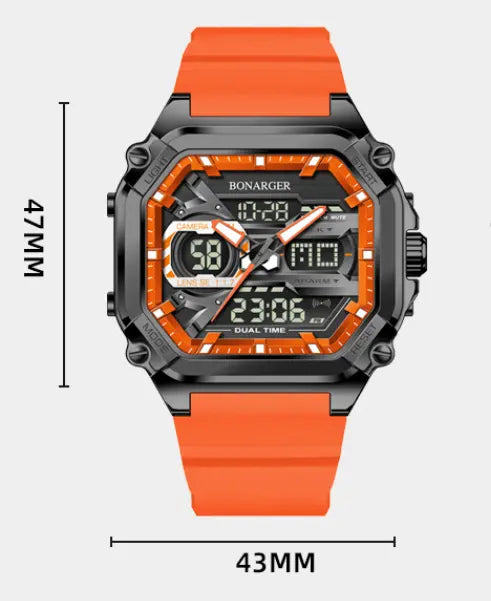Orange Men's Dual Display Watch - Dual Time Digital Analog Waterproof Sports Watch Wholesale Hub