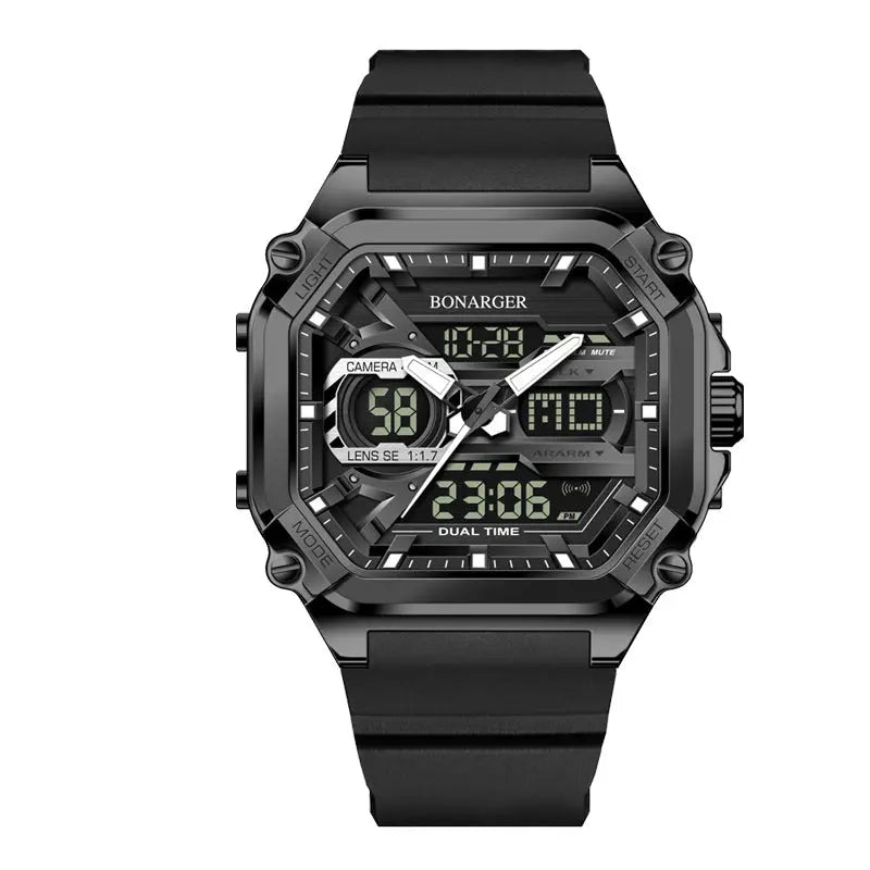 Black Men's Dual Display Watch - Dual Time Digital Analog Waterproof Sports Watch Wholesale Hub